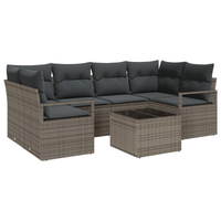 Set Divano da Giardino 7 Pezzi con Cuscini Grigio Polyrattan