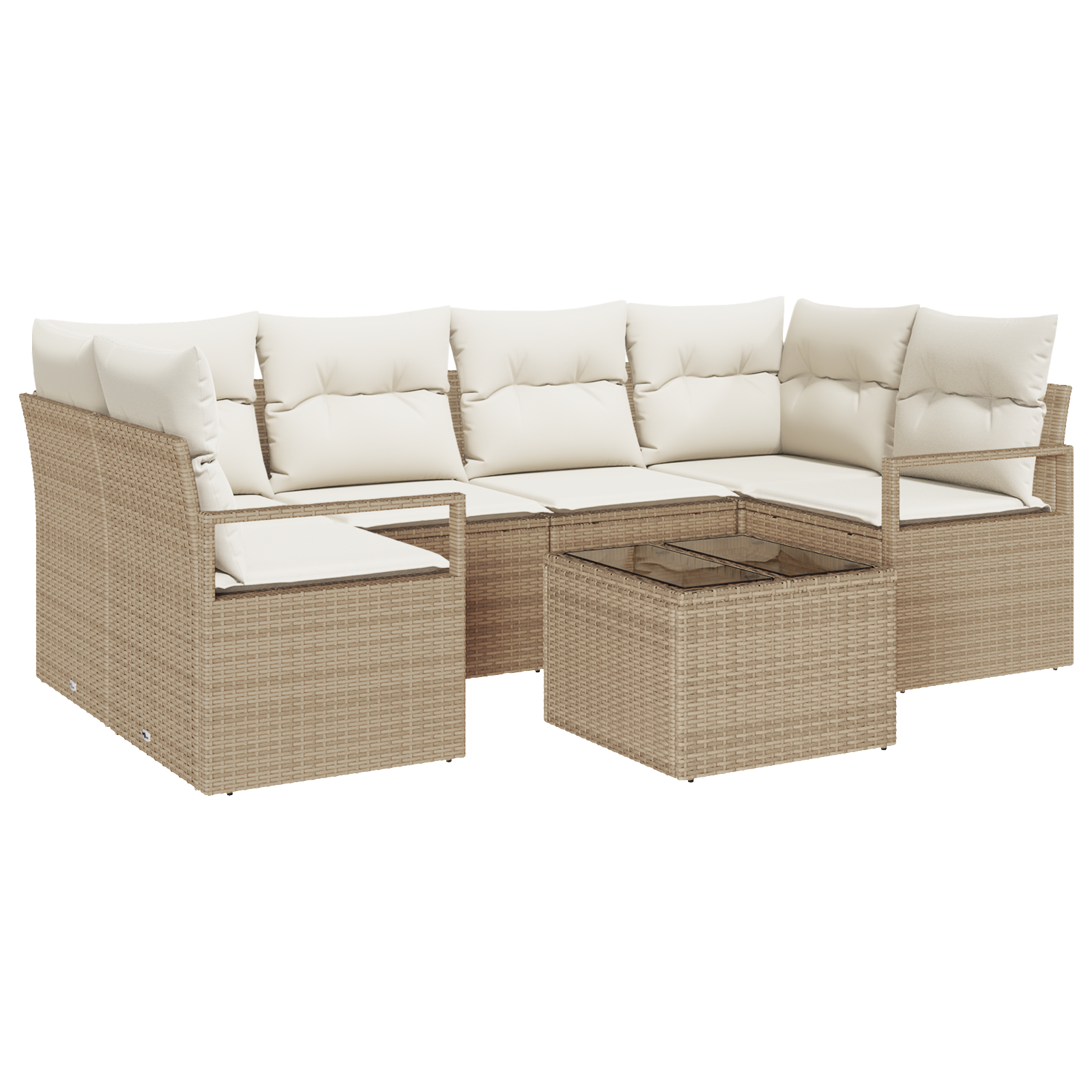 Set divano da giardino da 7 pezzi con cuscini beige in rattan sintetico