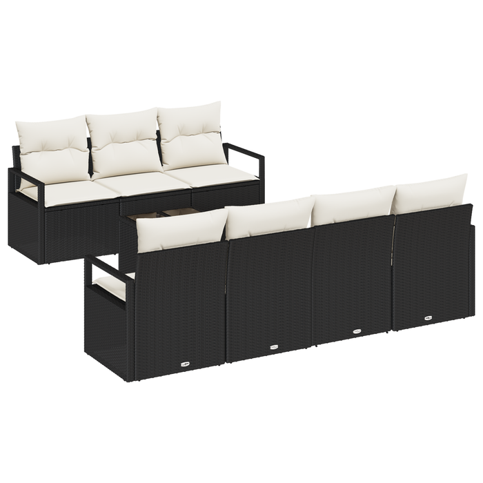 Set Divano da Giardino 8 Pezzi con Cuscini Nero Polyrattan