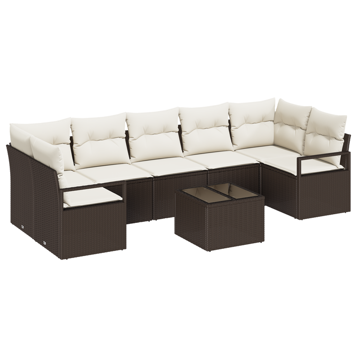 Set Divano da Giardino a 8 Pezzi con Cuscini Marrone Polyrattan
