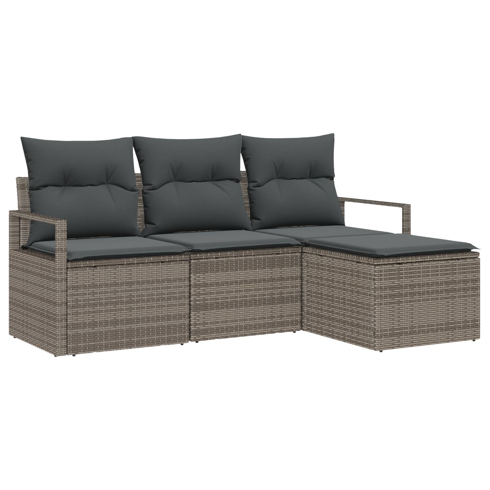 Set Divano da Giardino 4 Pezzi con Cuscini Grigio Poly Rattan