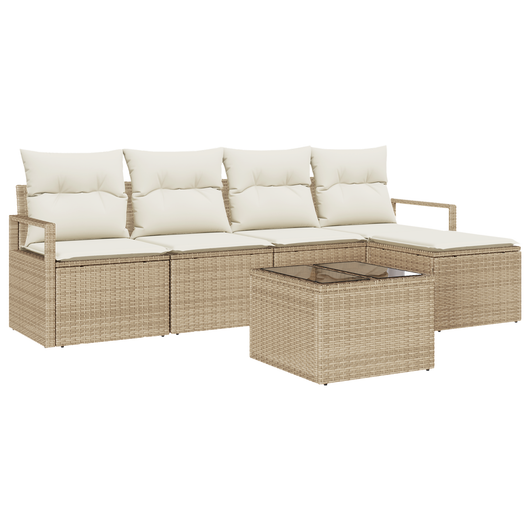 Set di Divani da Giardino  6 Pezzi con Cuscini in Polyrattan Marrone