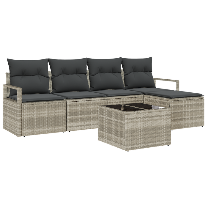 Set di Divani da Giardino  a 6 Pezzi con Cuscini Grigio Polyrattan