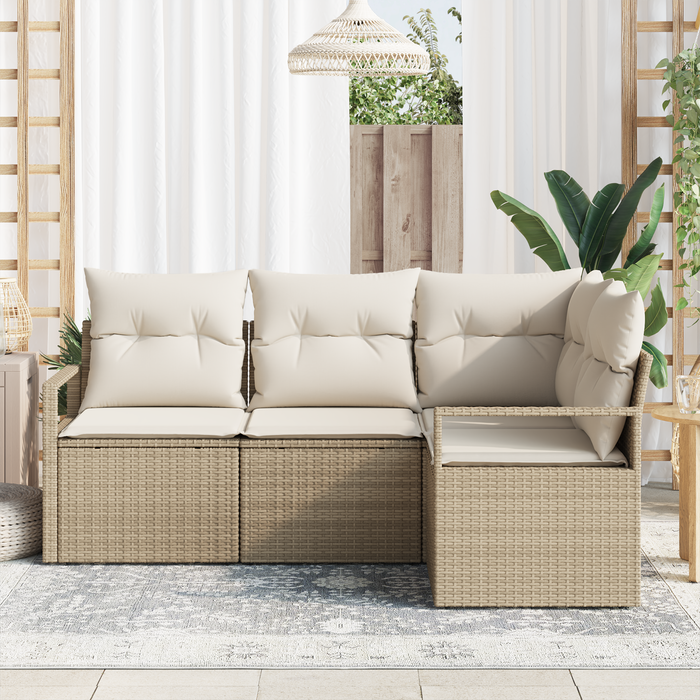 Set divano da giardino in 4 pezzi con cuscini beige in polyrattan