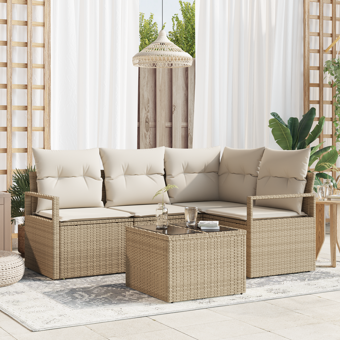 Set Divano da Giardino  5 Pezzi con Cuscini Rattan Polare Marrone