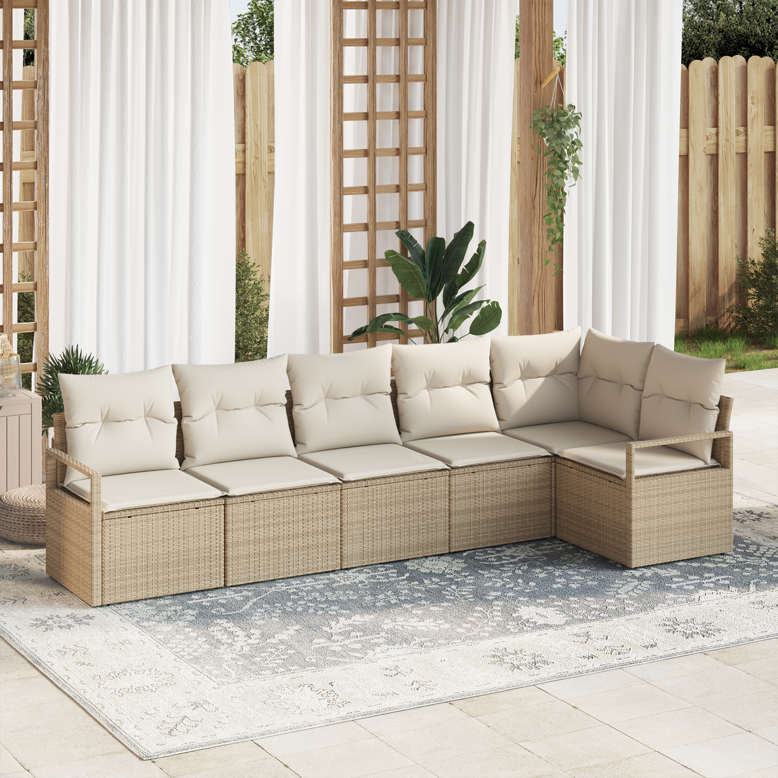 Set di divani da giardino  6 pezzi con cuscini beige in polirattan
