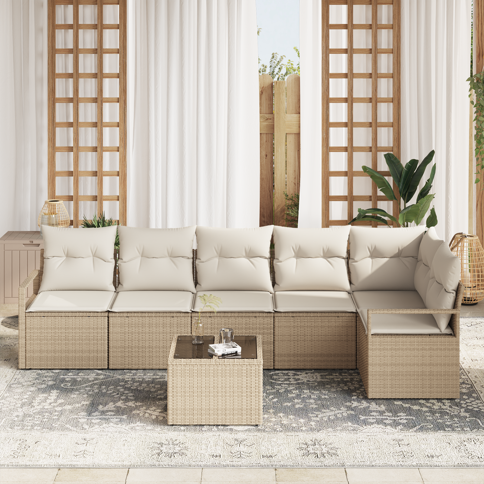 Set Divano Giardino 7 Pezzi con Cuscini Rame Polyrattan