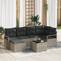 Set da Giardino 7 Pezzi con Cuscini Grigio Polyrattan