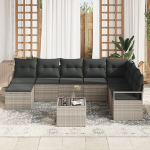 Set di Sofà da Giardino da 8 Pezzi con Cuscini Grigio Polyrattan