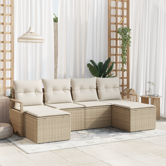 Set divano giardino 6 pezzi con cuscini beige in rattan sintetico