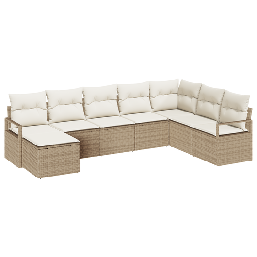 Set divano giardino  8 pezzi con cuscini Beige Rattan Poly