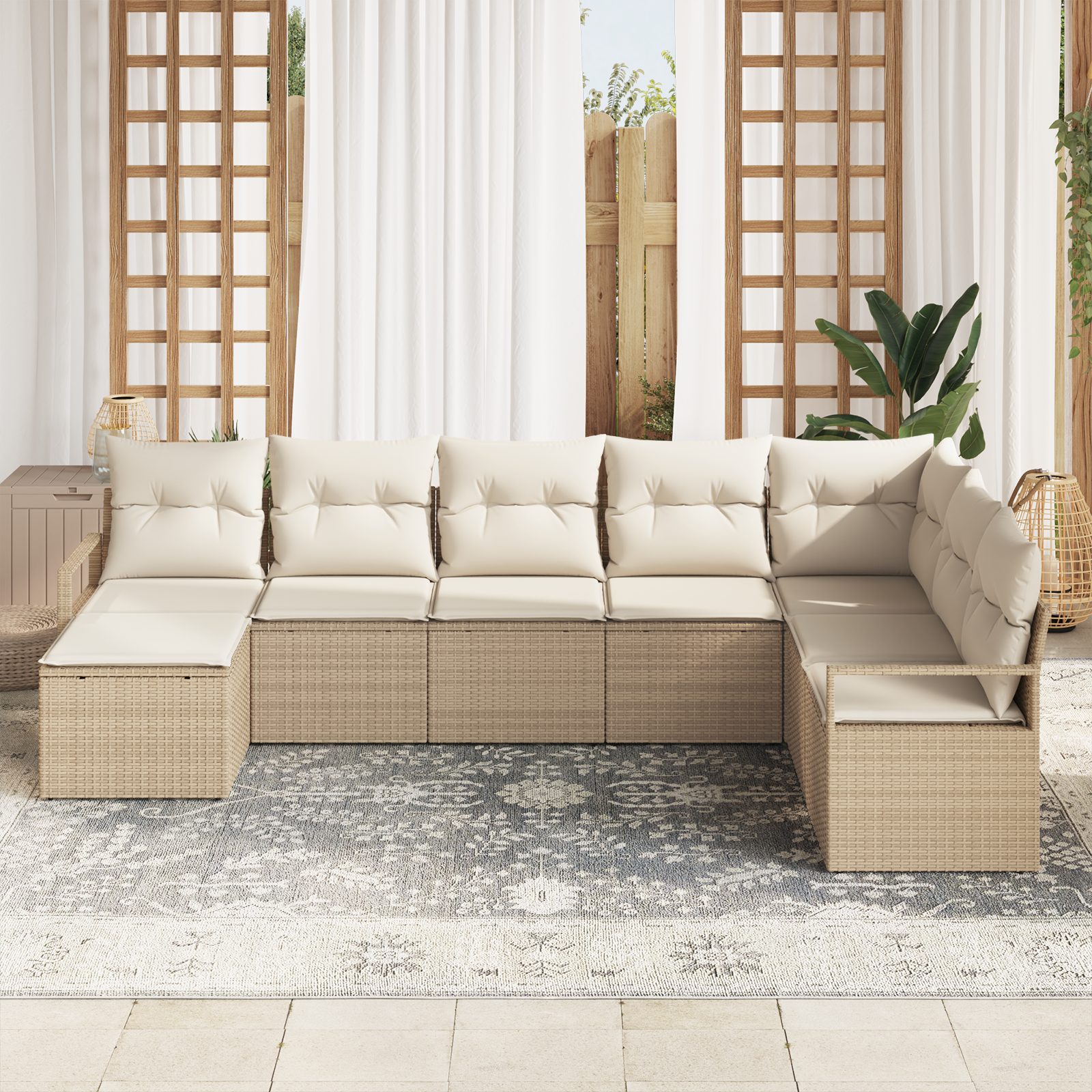 Set divano giardino  8 pezzi con cuscini Beige Rattan Poly