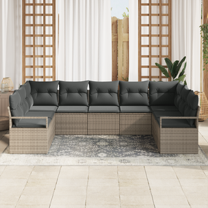 Set Divano da Giardino a 7 Pezzi Grigio Polyrattan con Cuscini