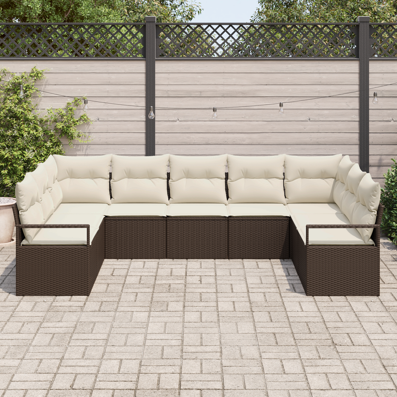 Set di divani da giardino  da 9 pezzi con cuscini Marrone Polyrattan