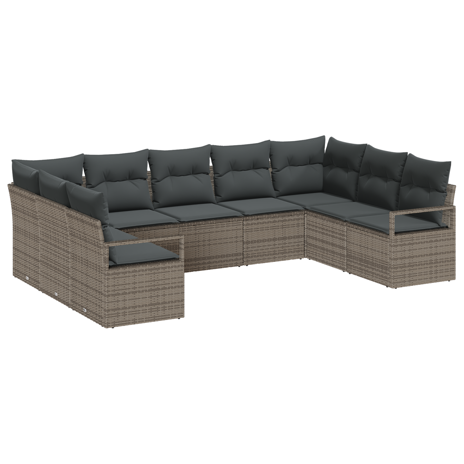 Set Divano da Giardino  9 Pezzi Con Cuscini Grigio Polyrattan