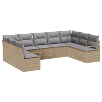 Set Divano da Giardino  a 9 Pezzi con Cuscini Beige Rattan Sintetico