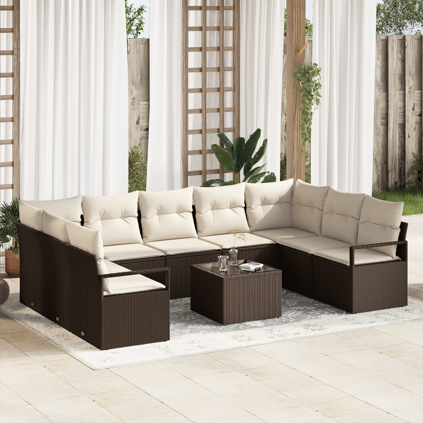 Set divano da giardino  9 pezzi con cuscini grigio polyrattan