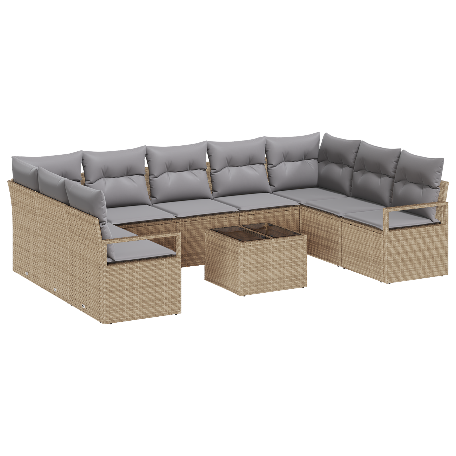 Set Divano da Giardino 10 Pezzi con Cuscini Nero Polyrattan