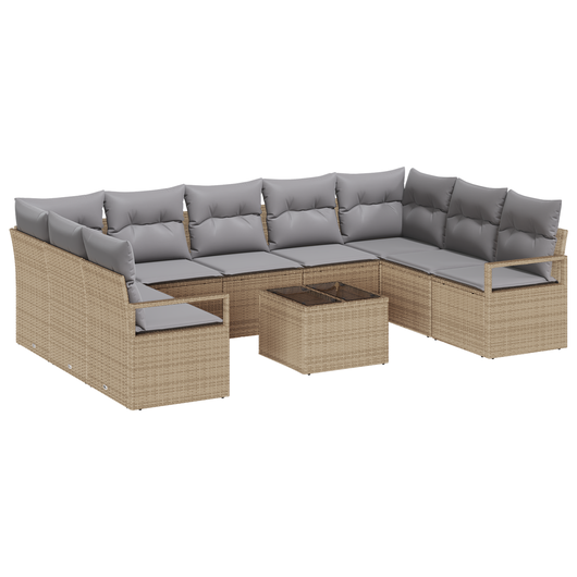 Set Divano da Giardino 10 Pezzi con Cuscini Nero Polyrattan