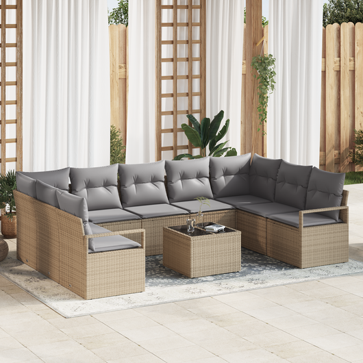 Set Divano da Giardino 10 Pezzi con Cuscini Nero Polyrattan