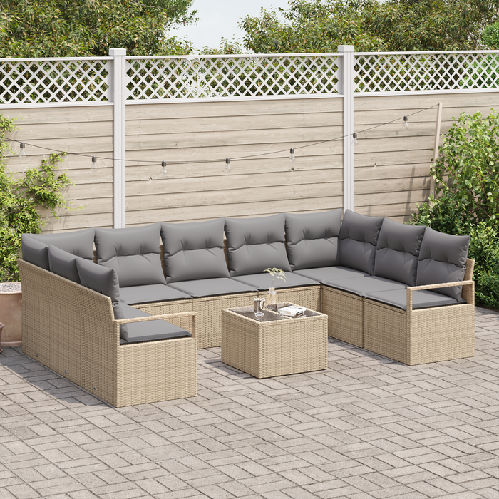 Set Divano da Giardino 10 Pezzi con Cuscini Nero Polyrattan
