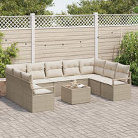 Set Divani Giardino  10 Pezzi con Cuscini Rattan Poliestere Marrone