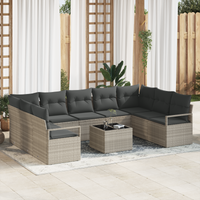 Set Divano da Giardino  a 10 Pezzi con Cuscini Grigio in Rattan Sintetico
