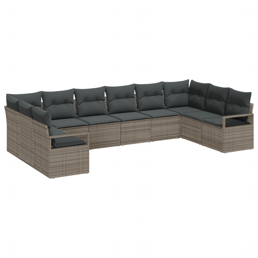 Set di Divani da Giardino  10 Pezzi con Cuscini Grigio Polyrattan