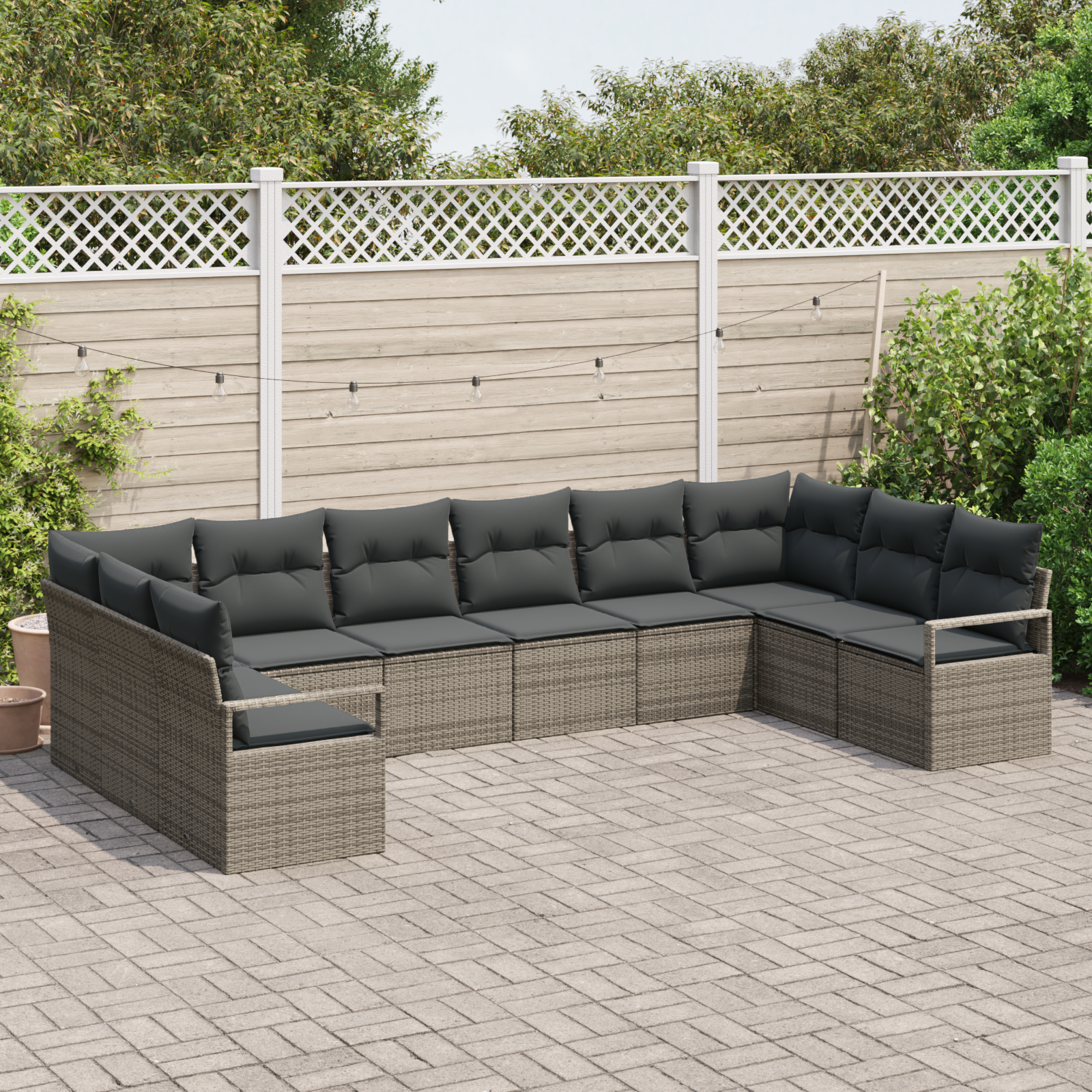Set di Divani da Giardino  10 Pezzi con Cuscini Grigio Polyrattan