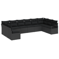 Set di divani da giardino  da 10 pezzi con cuscini Nero Polyrattan