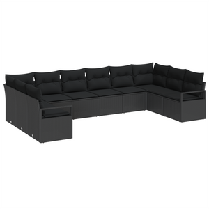 Set di divani da giardino  da 10 pezzi con cuscini Nero Polyrattan