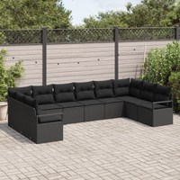 Set di divani da giardino  da 10 pezzi con cuscini Nero Polyrattan