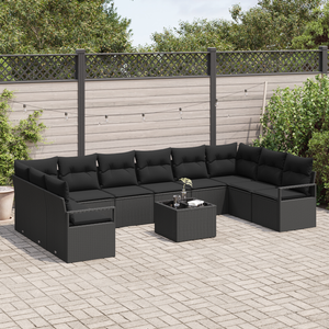 Set Divano da Giardino  11 Pezzi con Cuscini Rattan Polirattan Beige