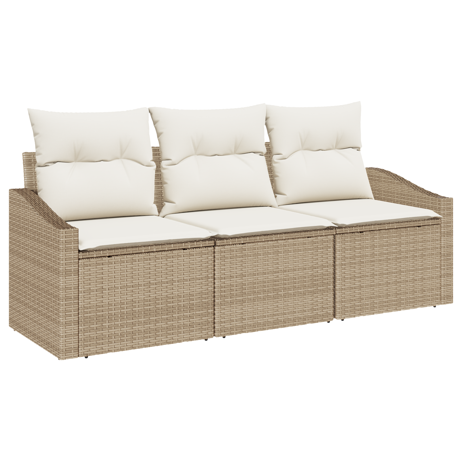 Set da Pranzo da Giardino 3 Pezzi con Cuscini Beige in Polirattan