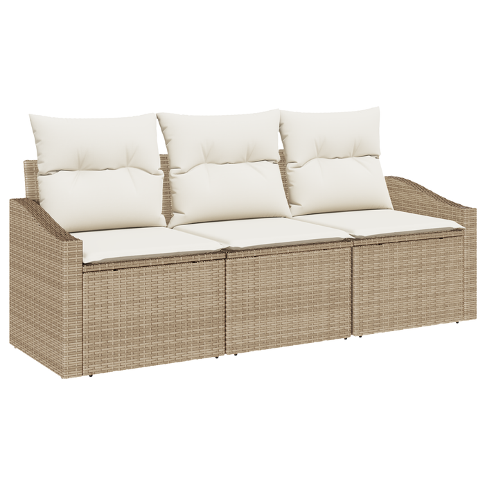 Set da Pranzo da Giardino 3 Pezzi con Cuscini Beige in Polirattan