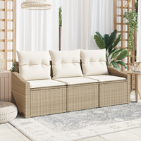 Set da Pranzo da Giardino 3 Pezzi con Cuscini Beige in Polirattan