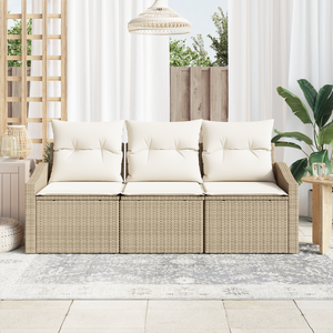 Set da Pranzo da Giardino 3 Pezzi con Cuscini Beige in Polirattan