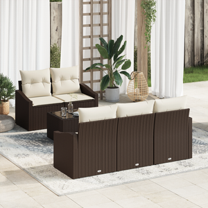 Set Divano da Giardino da 6 Pezzi con Cuscini Rattan Marrone