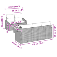 Set Divano Giardino 6 Pezzi con Cuscini Grigio Polyrattan