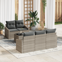 Set Divano Giardino 6 Pezzi con Cuscini Grigio Chiaro Polyrattan