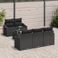 Set divano da giardino di 6 pezzi con cuscini in polyrattan nero