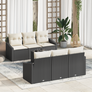 Set Divano Da Giardino In 7 Pezzi Con Cuscini Nero Polyrattan