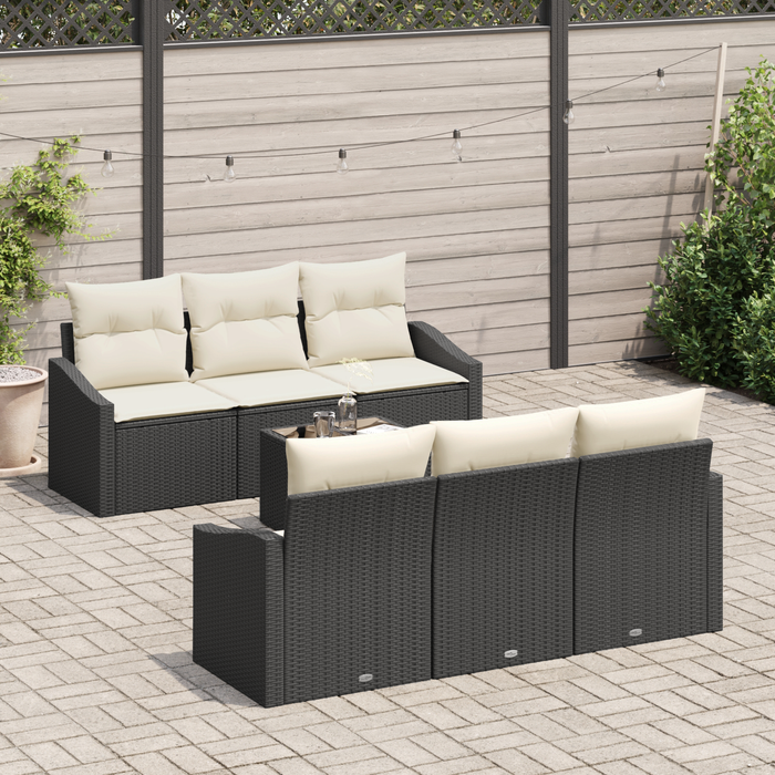 Set Divano Da Giardino In 7 Pezzi Con Cuscini Nero Polyrattan