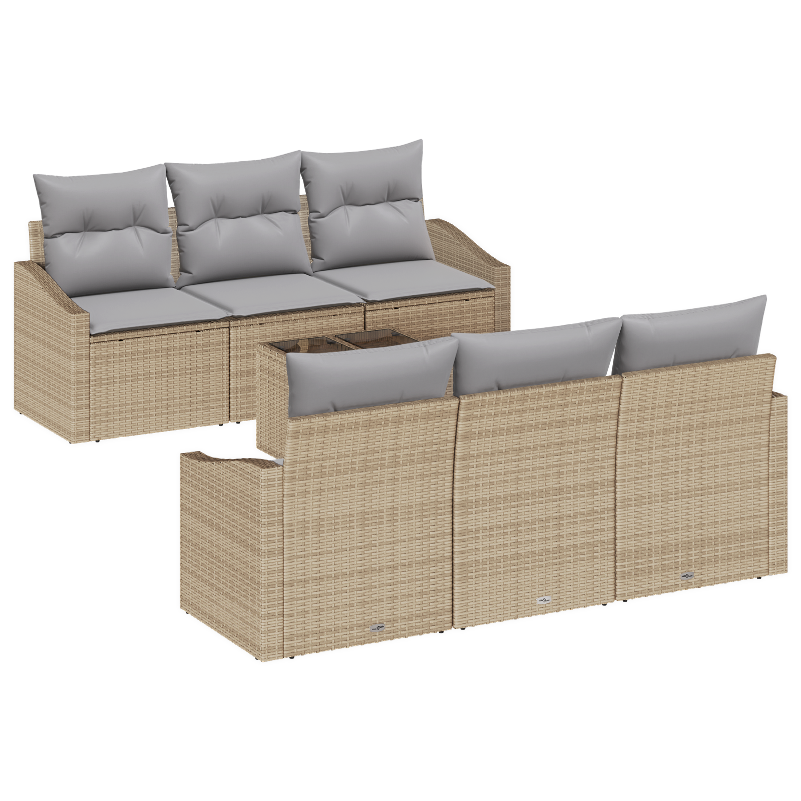 Set di Sofà da Giardino in 7 Pezzi con Cuscini Beige Rattan Sintetico