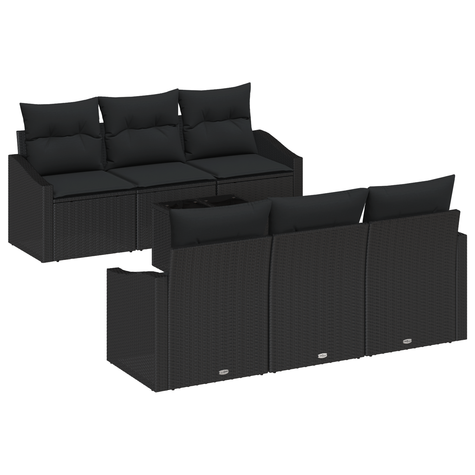Set Divano da Giardino a 7 Pezzi con Cuscini Rattan Nero