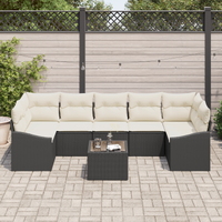 Set Divano da Giardino con Cuscini Nero Polyrattan