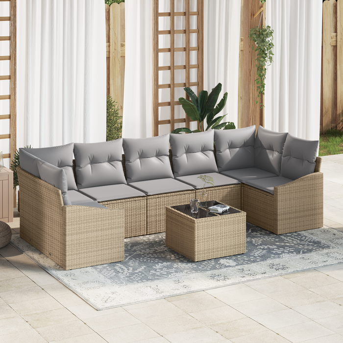 Set di Divani da Giardino da 8 Pezzi con Cuscini Beige in Rattan Sintetico