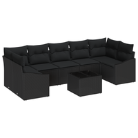 Set Divano da Giardino con Cuscini Nero Polyrattan