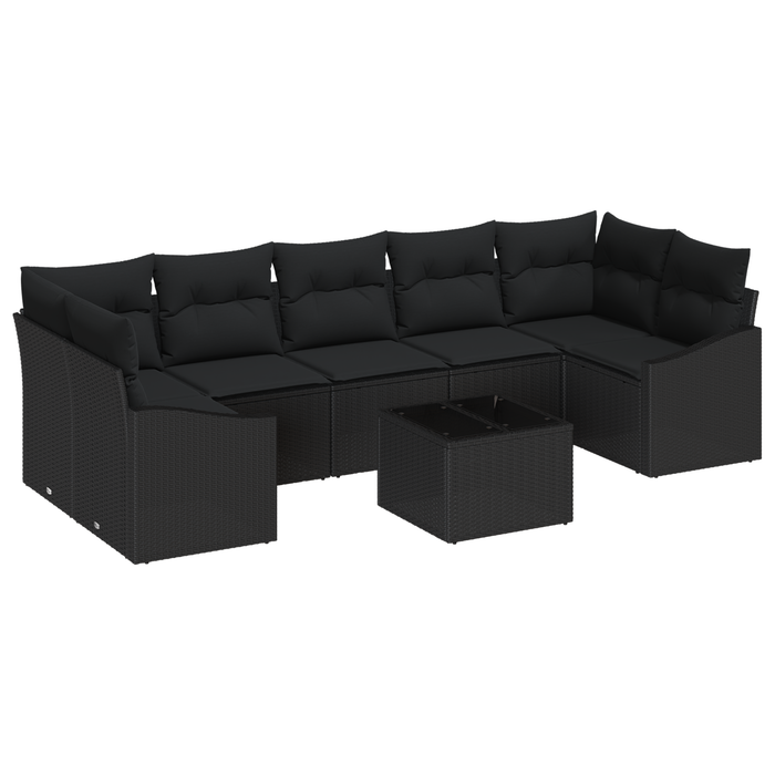 Set Divano da Giardino con Cuscini Nero Polyrattan