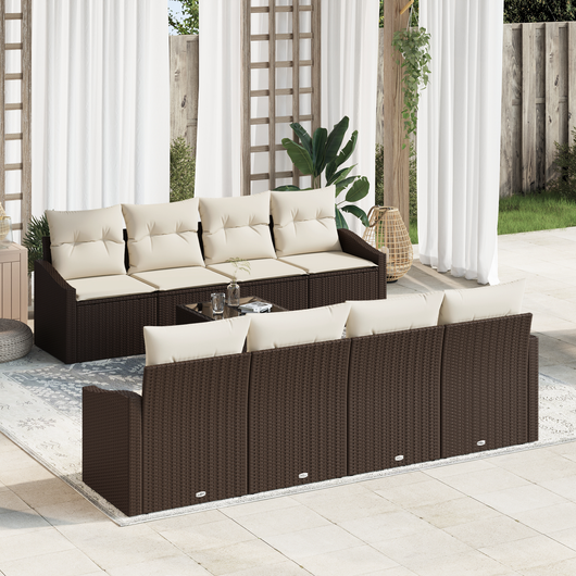 Set Divano da Giardino a 7 Pezzi con Cuscini Marrone Polyrattan